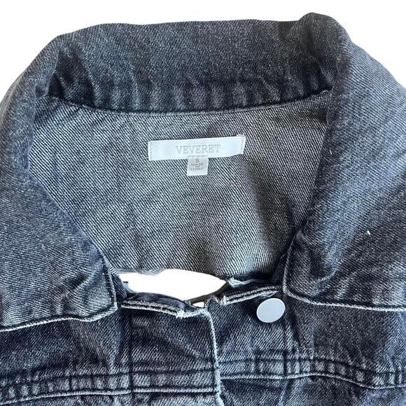 Black Denim Jacket with distressed and diamante fringe back size S - Picture 5 of 6